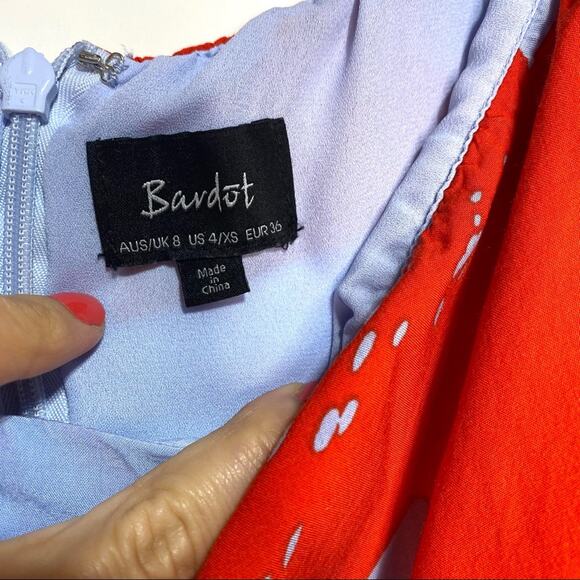 Bardot Pop of Color Camilla Off Shoulder Red Floral Mini Dress 4 - Picture 9 of 9